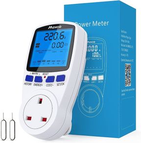 Maxcio Power Meter Energy Monitor Dual Tariff with Backlight LCD Display UK Plug, Upgrade Electricity Usage Monitor Consumption Analyzer Voltage Amp Watt KWH Outlet Power Meter Socket for Home/Office