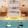 ingle Floating Upholstered Bed Frame with Storage Headboard, White Metal Bed Frame with LED Lights and Charging Station, Heavy Duty Metal Slat Support, Noise Free, No Box Spring Needed Image 3