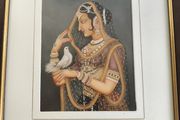 Framed Indian Folk Art, Royal Princess with Pigeon, Mughal Art, Indian Royal Queen , Indian Prints, Indian Printable Wall Art, Indian Art, Vintage