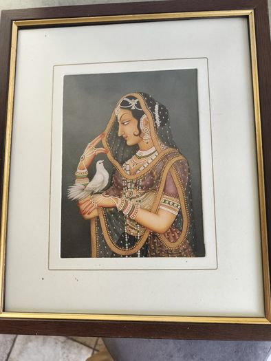 Framed Indian Folk Art, Royal Princess with Pigeon, Mughal Art, Indian Royal Queen , Indian Prints, Indian Printable Wall Art, Indian Art, Vintage