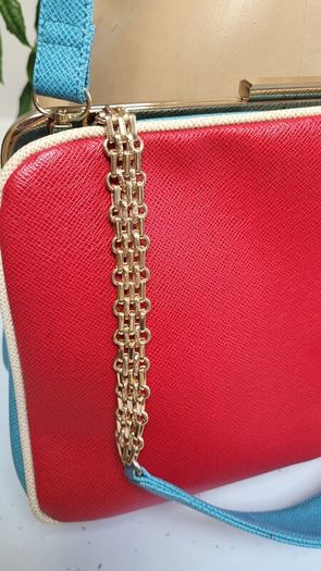RETRO style red, blue and gold tone chain crossbody and shoulder straps