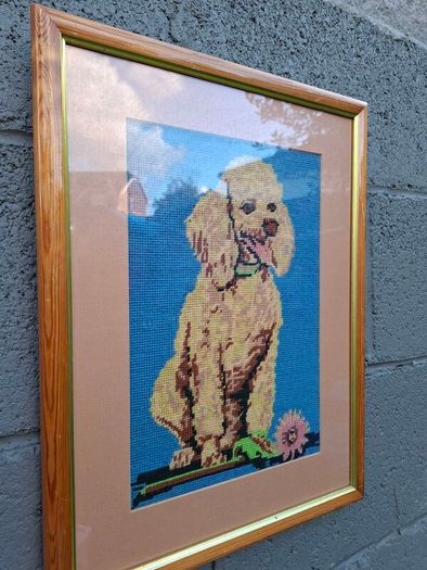 Vintage Kitsch Poodle framed Needlework
