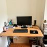 Wooden-effect office/study desk with sturdy grey metal legs Image 2