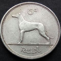 [#448] - Ireland 1959 | Irish 6p | Six Pence | Wolfhound | KM.13a