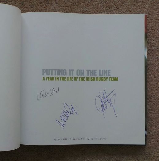 Ireland rugby book signed by 3 legends