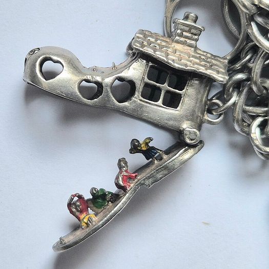 Vintage Irish Sterling Silver 14pc Charm Bracelet, Thomas O'Connor Charm Maker. Inc 1942 Pre Decimal Threepence, Dated Heart Padlock, Dublin Hallmarked