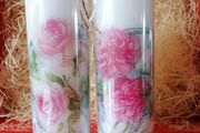 Mother's day birthday large decorative white candle set with flowers /roses /peonies design