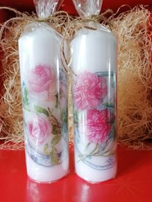 Mother's day birthday large decorative white candle set with flowers /roses /peonies design