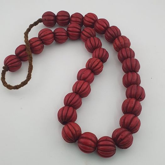 Antique African Red Melon Shape Big Glass Beads Necklace Strand