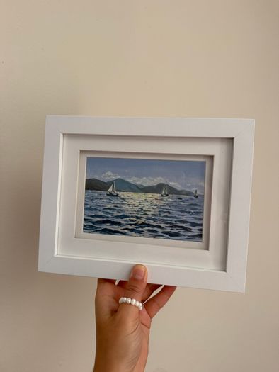 Original Handmade Framed Wall Art | Coastal Home Decor | Small framed painting | Sailing Ocean Decor