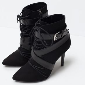 ZARA Bondage Boots 41 Black   -   Strappy High Heel Ankle Boots New