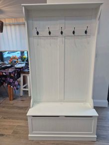 White hall stand with storage bench
