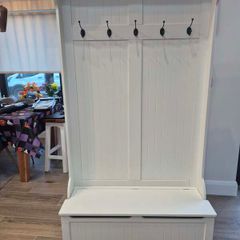 White hall stand with storage bench