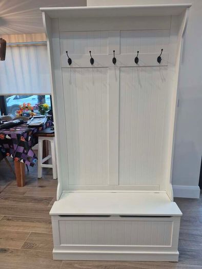 White hall stand with storage bench