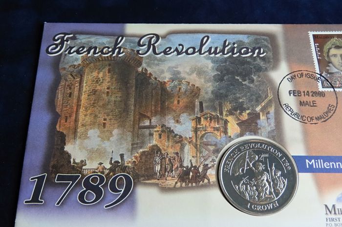 French Revolution 1789 Isle of Man Crown  Woman Leading Fighters Coin