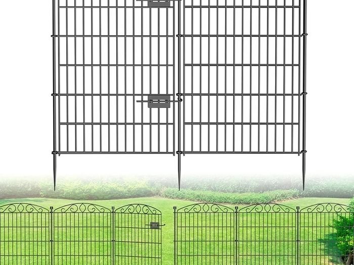 12 Panel No Dig Decorative Garden Fence with Gate - 107cm H x 8.1 m L, Tall Animal Barrier for Dogs Rabbits, Rustproof Metal Wire Panels for Yard, Patio, and Outdoor Border Use