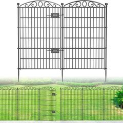 12 Panel No Dig Decorative Garden Fence with Gate - 107cm H x 8.1 m L, Tall Animal Barrier for Dogs Rabbits, Rustproof Metal Wire Panels for Yard, Patio, and Outdoor Border Use