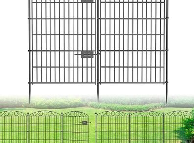 12 Panel No Dig Decorative Garden Fence with Gate - 107cm H x 8.1 m L, Tall Animal Barrier for Dogs Rabbits, Rustproof Metal Wire Panels for Yard, Patio, and Outdoor Border Use
