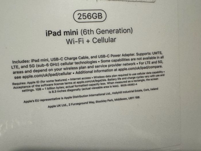 iPad mini,256GB (6th Generation) WiFi+Cellular (IRISH STOCK)Brand New Sealed 1 Year Apple Warranty (Space Grey)