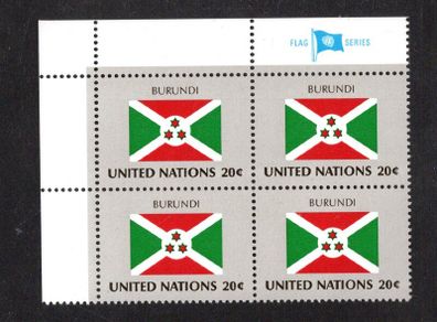 1984 United Nations New York Burundi National Flag (part of flag stamp series) Block of 4 Mint Never Hinged (MNH)