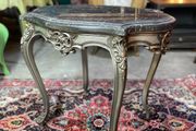 FLASH SALE ! Was 450 Now 330 !! Silver Gilt Carved Wood and Marble Top Center/ Side Table.