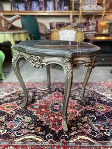 FLASH SALE ! Was 450 Now 330 !! Silver Gilt Carved Wood and Marble Top Center/ Side Table.