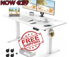 NEW SALE | 120 x 60cm Electric Standing Desk with USB Charging Port (New Sedentary Reminder), Height Adjustable Standing Desk with Cable Tray and Wheels