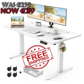 NEW SALE | 120 x 60cm Electric Standing Desk with USB Charging Port (New Sedentary Reminder), Height Adjustable Standing Desk with Cable Tray and Wheels