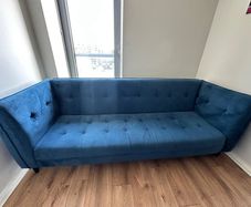 Large 3-Seater Blue Velvet Sofa Bed