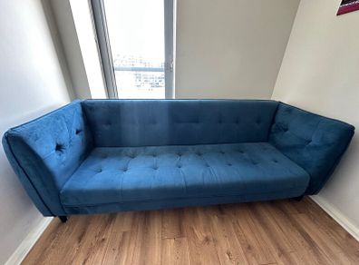 Large 3-Seater Blue Velvet Sofa Bed