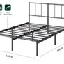 Double Bed Frame with Headboard  4ft6 135 x 190 cm 14 Height Metal Bed Base with Steel Slat Support - Storage Space Underneath  Modern Design Easy Assembly Black Image 2