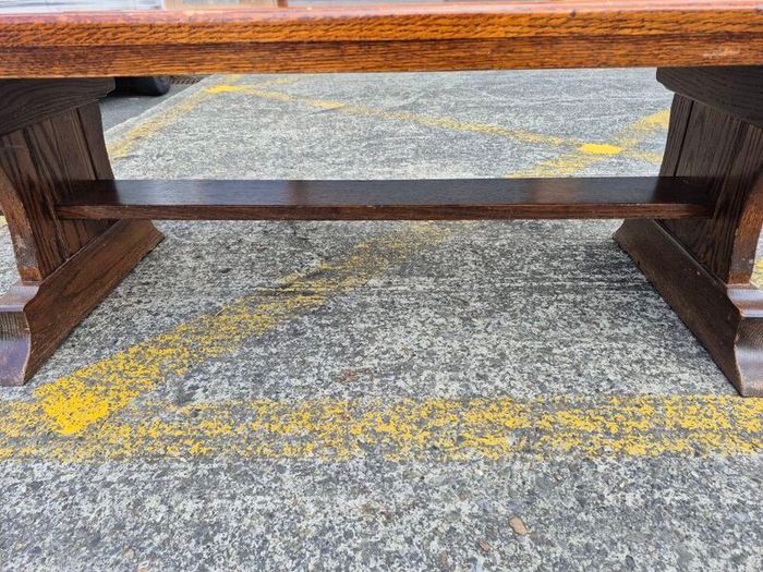 Solid Oak Rustic Coffee Table - Trestle Base