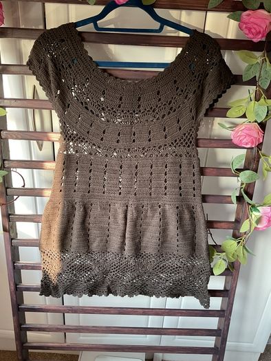 Brown crochet top/ tunic/cover up 100% cotton