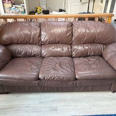 3 Seater Brown Leather Couch & Armchair