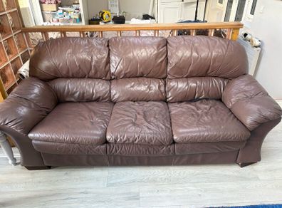 3 Seater Brown Leather Couch & Armchair
