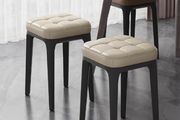 Set of 2, Upholstered Kitchen Chairs, Vanity Stools, Synthetic Leather with Stitching, Mid-Century Modern, 19-Inch Tall, Easy Assembly