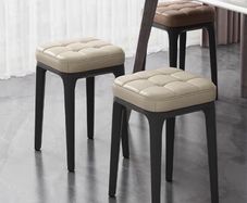 Set of 2, Upholstered Kitchen Chairs, Vanity Stools, Synthetic Leather with Stitching, Mid-Century Modern, 19-Inch Tall, Easy Assembly
