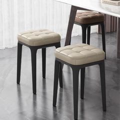 Set of 2, Upholstered Kitchen Chairs, Vanity Stools, Synthetic Leather with Stitching, Mid-Century Modern, 19-Inch Tall, Easy Assembly