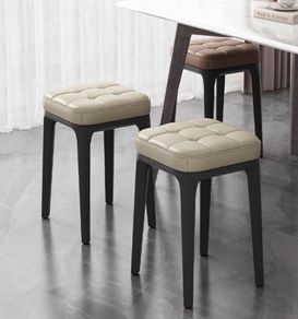 Set of 2, Upholstered Kitchen Chairs, Vanity Stools, Synthetic Leather with Stitching, Mid-Century Modern, 19-Inch Tall, Easy Assembly