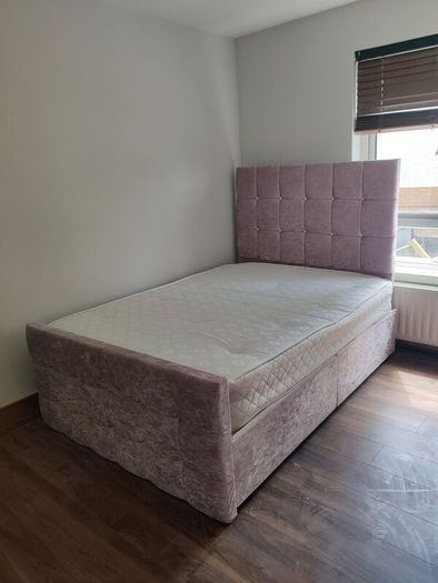 pink plush velvet double bed with mattress