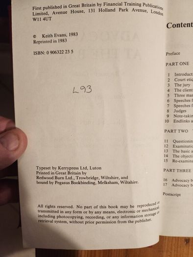 Advocacy At The Bar  By Keith Evans. A Beginners Guide. Hardback In Good Condition.