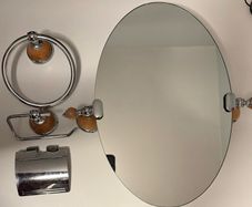 Bathroom mirror, towel ring and toilet roll holder