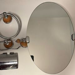 Bathroom mirror, towel ring and toilet roll holder