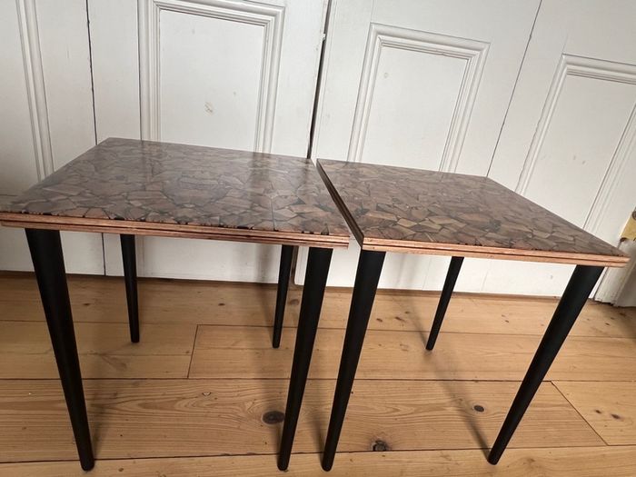 NEW PRICE DROP Coffee/Side Tables set of one off designed marquetry topped side tables