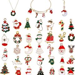 76Pcs Christmas Enamel Gold Charms for Jewelry Making, Assorted Gold Charms for Christmas DIY Necklace Bracelet Earrings Making Crafting Decoration (FREE POSTAGE)