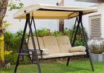 3-Seater-Swing Chair Hammock Canopy Cushion Shelter Outdoor Bench Steel Beige Garden