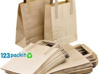 main image for ad Lot of 20 pcs SOS carrier bags Eco Friendly Brown flat tape handles Size Small 18x10x21 cm /  7x 3.9x8.2 inches Excellent for shop, retail, kraft, home baking, gifts, art shops