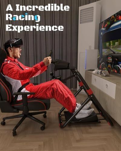 Foldable Steering Wheel Stand for Logitech, PS5, PS4, Xbox & PC G29/G920/G923/G PRO/RS50 fit, MOZA R3/R5 & select Thrustmaster, 30-sec folding, adjustable height & wheel angle, steel frame