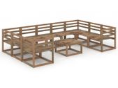 10 Piece Garden Lounge Set Brown Impregnated Pinewood