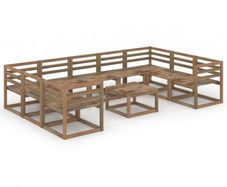 10 Piece Garden Lounge Set Brown Impregnated Pinewood